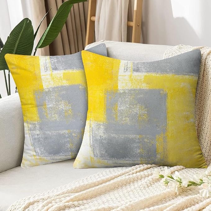 Throw Pillow Covers for Couch, 26x26 Inch, 2 Pack, Grey Yellow | Decorative Throw Pillow Covers Cushion Covers for Couch Bedroom Sofa Living Room