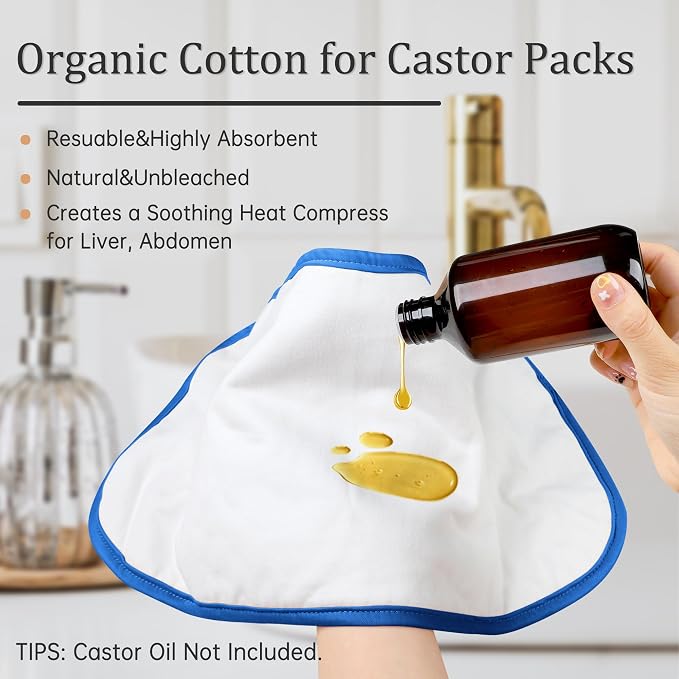 2 Pack Castor Oil Pack Wrap, Reusable Castor Oil Pack Organic Cotton Anti Oil Leak（Oil are Not Include） Flower