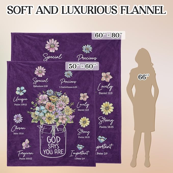 Christian Birthday Gifts for Women, Christian Religious Blanket 80''x 60'' | Birthday Gifts for Women, Baptism Christmas Day Spiritual Gifts for Grandma Nana Mom Sister, Throw Blankets, Deep Purple