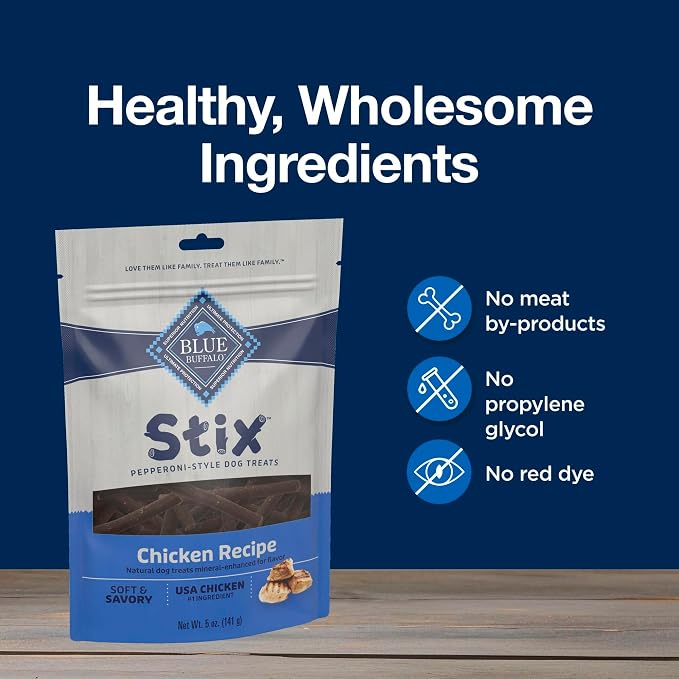 Blue Buffalo Stix Chicken Pepperoni-Style Dog Treats, 5 oz | Real Chicken #1 Ingredient, Soft & Easy to Tear, Developed by Veterinarians & Nutritionists, Great for Training