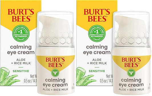 Burt's Bees Calming Eye Cream With Aloe and Rice Milk, Moisturizes Without Causing Redness or Irritation, 98.7 Percent Natural Origin Skin Care, 0.5 oz. Bottle, (Pack of 2)