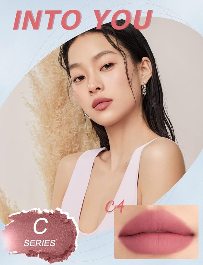 INTO YOU Matte Lipstick, Super Stay Lipstick for Women, Lip Stain Long Lasting Waterproof, Lip Mud Soft Lightweight, Smooth Lip Clay Mousse, Dual-Use For Lips And Cheek, Pink Lipstick (C4)