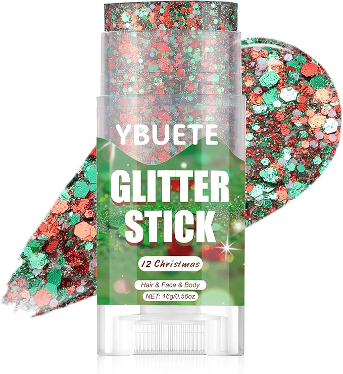 Christmas Face and Body Glitter Stick for Sparkling Makeup, Hair Glitter Accessories for Women, Highlighting Stick for Fairy Dust Makeup, Cheerful Face Glitter for Festive Parties and Carnivals