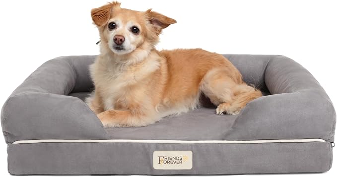 Friends Forever Orthopedic Dog Bed, Memory Foam Pet Sofa Couch | Calming Dog Couch, Water Resistant Pets Bed, Washable Cover, Non-Slip Bottom, Chester, Grey, 25" x 20" x 5.5"