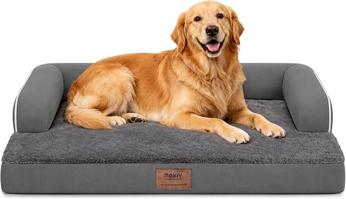 Orthopedic Washable Dog Bed with Bolster for Medium to Large Dogs | Pillow Support for Neck Relief, Egg Crate Foam, Waterproof Liner, Anti-Slip Bottom, Removable Bolster Cover, 36 x 27 Inch