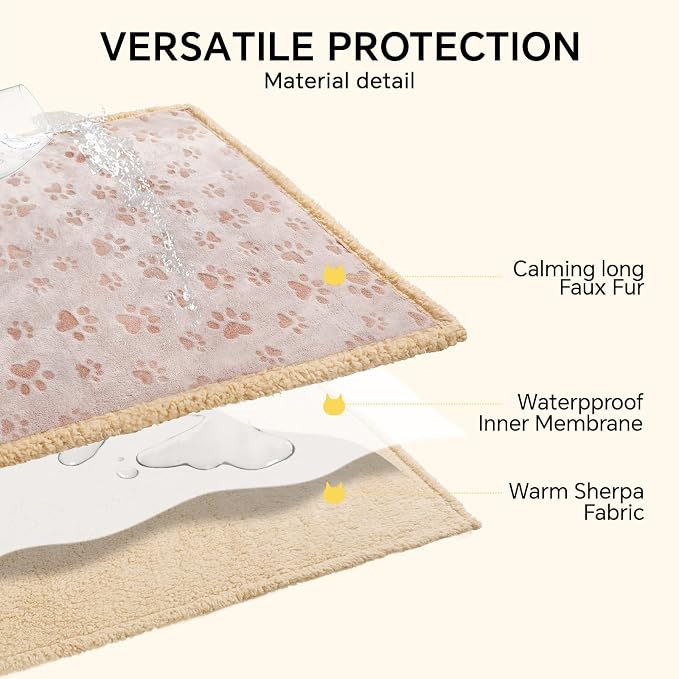 Luciphia Waterproof Dog Blanket Reversible Sherpa Fleece for Small Dogs Cat | Soft Print Pet Blanket Washable Pee Proof, Furniture Protector for Couch Sofa Bed Car, Cozy Throw(57" x 40", Khaki)