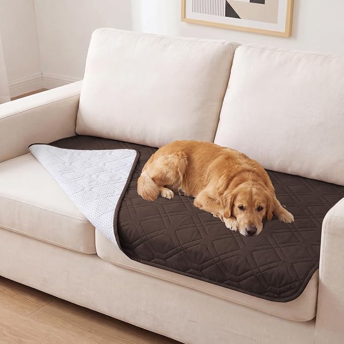 PrinceDeco Couch Cover for Dogs Waterproof Blanket Sofa Covers Washable Anti-Slip Sofa Slipcover for Furniture Sofa, Crate, RV Seats,Car, Pet Puppy Essentials((30.5x62 Inch, Brown)