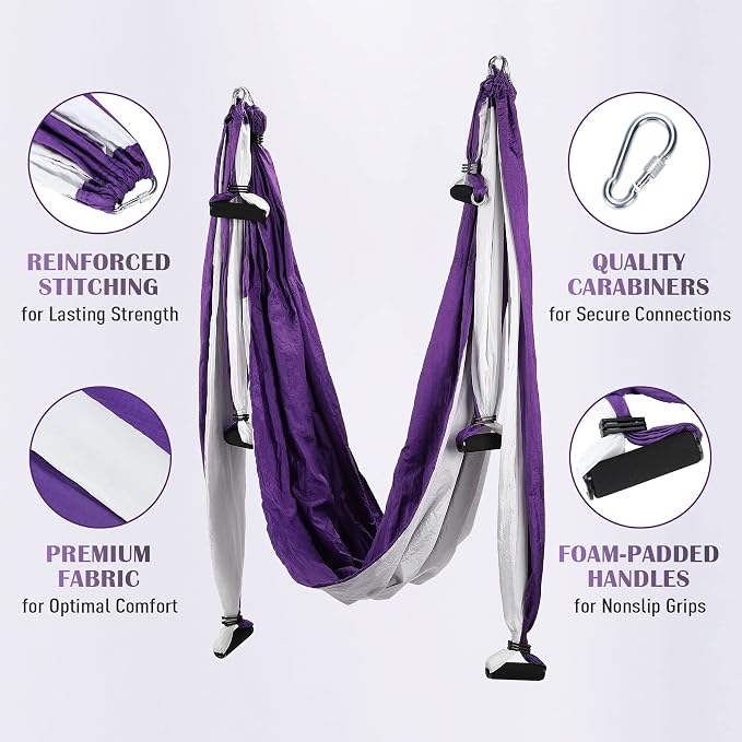 ZELUS Aerial Yoga Swing Sling Strong Yoga Hammock Kit Set Trapeze Inversion Equipment Include 2 Extensions Straps and Ceiling Mounting Kit