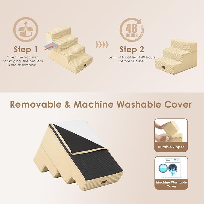 EHEYCIGA Dog Stairs for Small Dogs 13.5" H, 3-Step Dog Steps for Cats, Graige