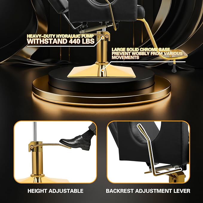 Heavy Duty Barber Chair, 360° Swivel Reclining Salon Chair for Hair Stylist, Height Adjustable Hydraulic Hairdressing Chair with Footrest for Barber Shop, Beauty Salon, Hairdressers