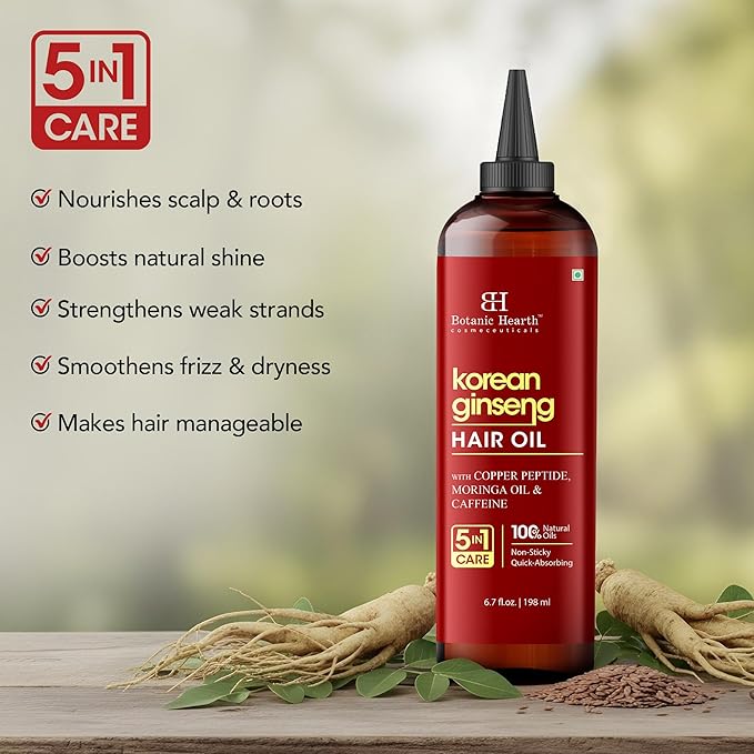 Botanic Hearth Hair Oil for Hair Growth & Hair Treatment Oils | Strengthening Dry, Frizzy, Damaged Hair & Scalp Treatment | Korean Ginseng Hair Oil – 6.7 Fl Oz