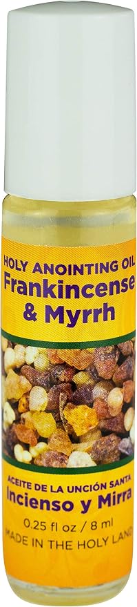 Frankincense & Myrrh Holy Land Anointing Oil from Israel, 1/4 oz Roller Bottle from Jerusalem, Locally Sourced Essences, Gift for Pastors, Priests, Rabbi, & Clergy, Aceite Ungido de Incienso y Mirra