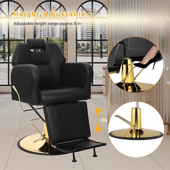 Barber Chair Hydraulic Reclining Salon Chairs Styling Chair Hair Chair 360 Degrees Rolling Swivel Barber Chairs for Barbershop Hair Salon (Gold1)