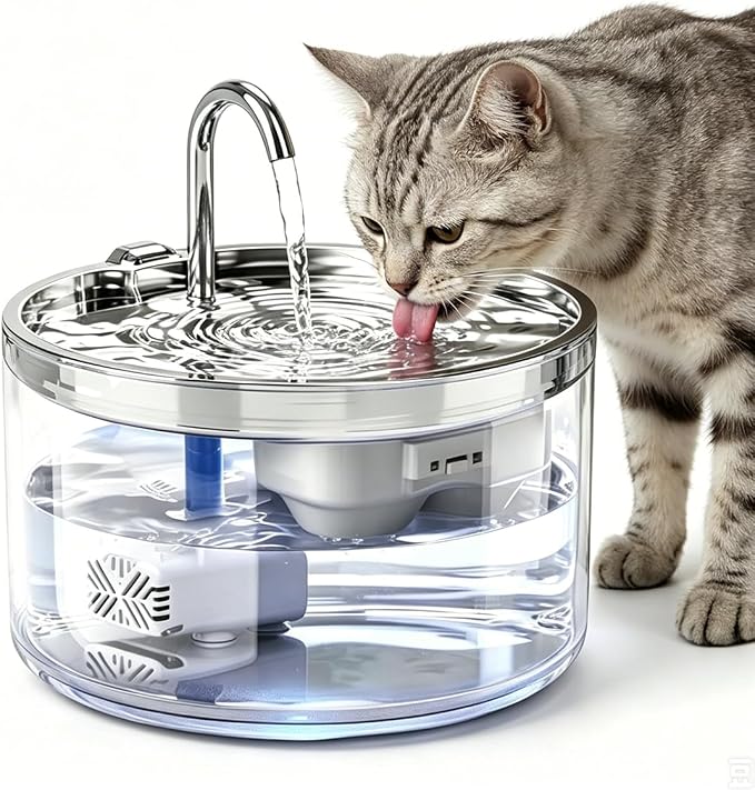 WEPIOU 95oz/2.8L Glass Cat Water Fountain, Multi-Stage Filter, Ultra-Quiet | Automatic Glass Pet Water Fountain, Scientific Gold Capacity for 1-2 Cats, Borosilicate Glass Waterer to Reduce Feline Acne
