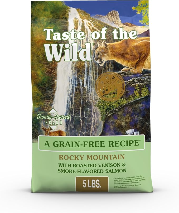 Taste of the Wild Rocky Mountain Dry Cat Food, Roasted Venison, 5lb | Kitten, Adult & Senior Cats | High Protein | Grain Free Recipe* | Nutrient Dense to Help Support Peak Health