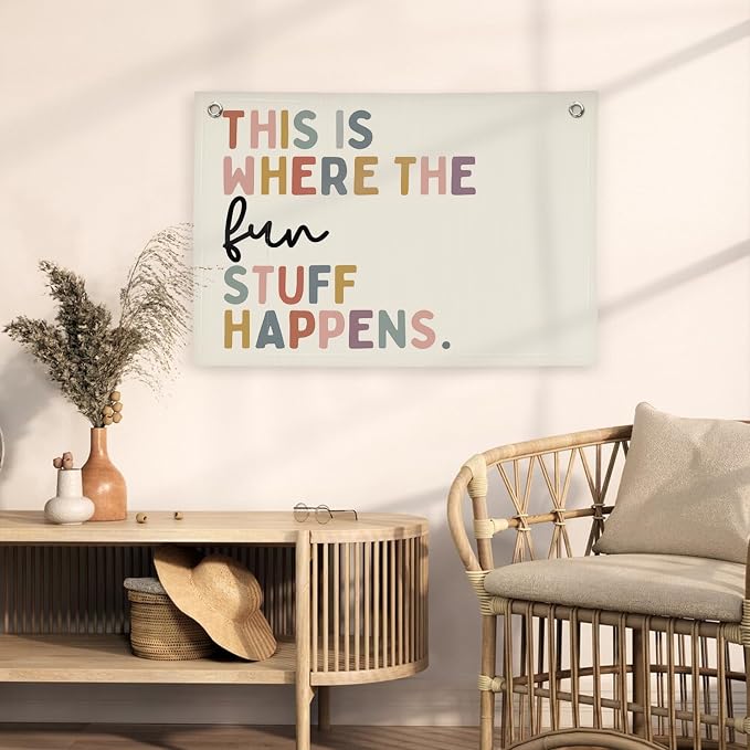 Boho Classroom Decor,Playroom Homeschool Kindergarten Door Decor，This is Where The Fun Stuff Happens, Nursery Kidroom Decor Banner Wall Hanging Flag,Classroom Must Haves Decorations，30x20,