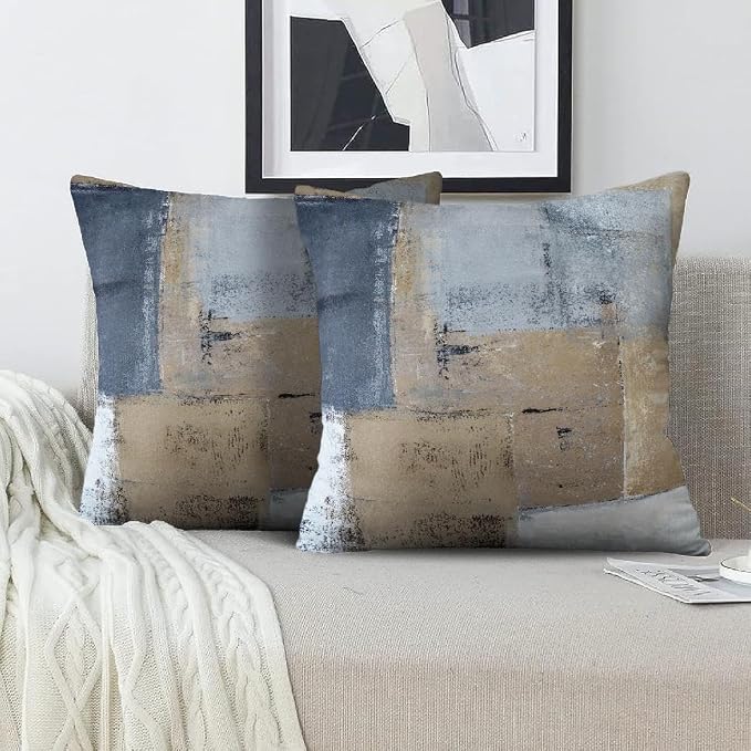 Throw Pillow Covers for Couch, 24x24 Inch, 2 Pack, Brown Grey | Decorative Throw Pillow Covers Cushion Covers for Couch Bedroom Sofa Living Room