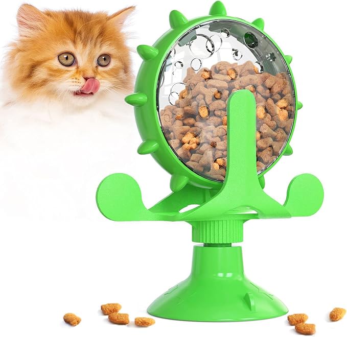 Interactive Cat Treat Leaking Toy for Small Dogs Original Slow Feeder Funny Dog Wheel Pet Products Accessories, Cat Treat Dispenser Toy Interactive Puzzle (Green)