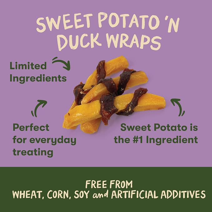 Pet 'n Shape Sweet Potato Chews Jerky Dog Treats - 16 Ounce | Premium duck breast, Sweet potato recipe, Limited ingredients, Wheat and soy free, Bite-sized snack, For all life stages