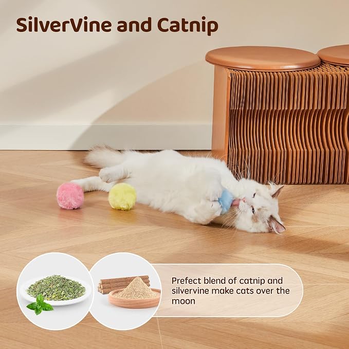 Potaroma Chirping Cat Toys Balls with SilverVine Catnip, Upgraded, 3 Pack Fluffy Interactive Cat Kicker, 3 Lifelike Animal Sounds, Kitty Kitten Catnip Exercise Toys