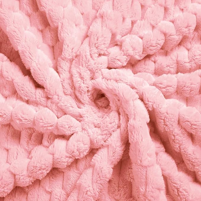 Excervent Hexagon Jacquard Throw Blanket for Bed, 50x70 Inches, Baby Pink | Decorative Fuzzy Flannel Fleece Throw Blanket for Sofa Bed Couch, Super Soft Cozy, Suitable for All Seasons