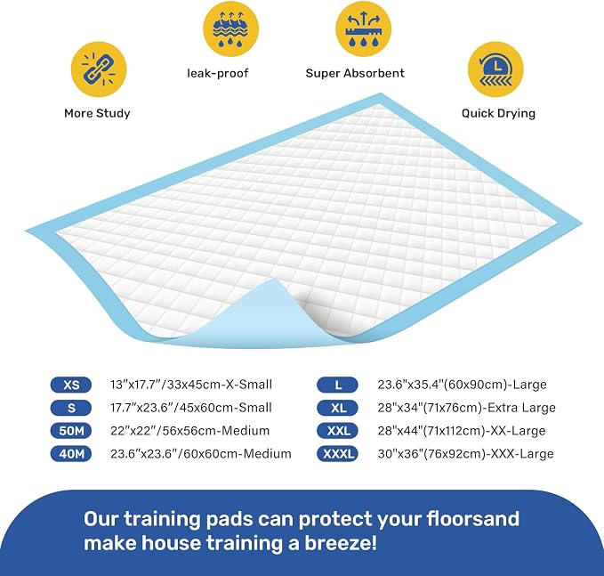 FluffyDream Super Absorbent Waterproof Dog and Puppy Pet Training Pad, Housebreaking Pet Pad,Blue (22"x22"(100PCS))