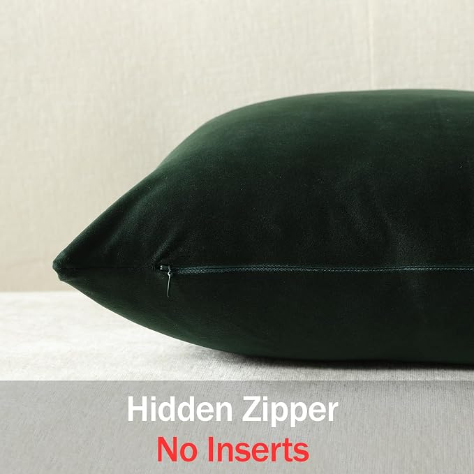 Throw Pillow Covers 22x22 Dark Green: Pack of 2 Cozy Soft Velvet Square Modern Luxury Decorative Throw Pillow Cases for Sofa Couch Living Room Bed Home Decor
