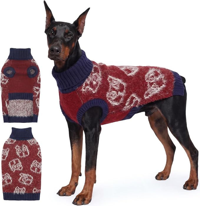 IDOMIK Dog Sweater with Foldable Turtleneck, Soft Pet Winter Sweater, XXL | Stretchy Knit Dog Sweaters for Large Dogs, Sleeveless Warm Dog Pullover Sweatshirt, Comfortable Winter Apparel