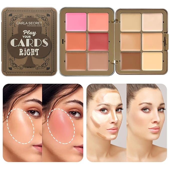 12 Colors Blush Palette, Colour Correcting Concealer Foundation Palette, 10 Makeup Brush Set, Highlighter Bronzer Contour Concealer Cream Matte Long Lasting Brightening Face Cosmetics