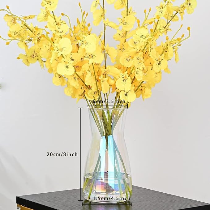 8 Inch Iridescent Glass Vase for Flowers, Modern Boho Table Decor | Farmhouse Vases For Rustic Vintage Living Room Kitchen Bedroom Halloween Christmas Decor House Book Shelf Office Decor