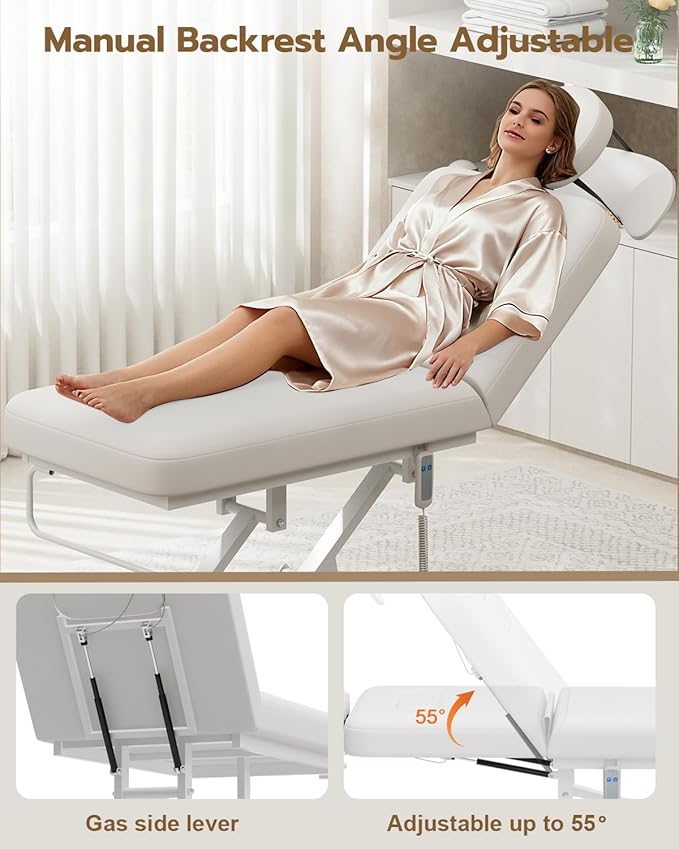 Paddie Electric Lift Spa Bed, Professional Stationary Massage Table with Hydraulic Backrest & Removable Breast Hole, Heavy Duty Medical Beauty Bed Mobile on Casters