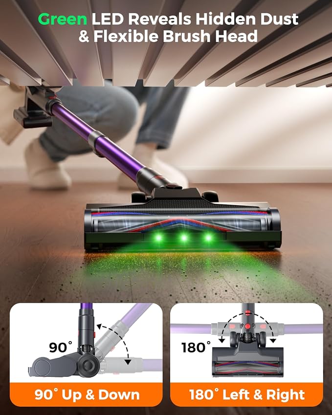Cordless Vacuum Cleaner for Home, 600W/50KPa Powerful Suction, 60Mins Self-Standing Stick Vacuum with Anti-Tangle Brush & LED Display, Lightweight Handheld Vacuum for Pet Hair, Carpets & Hard Floors