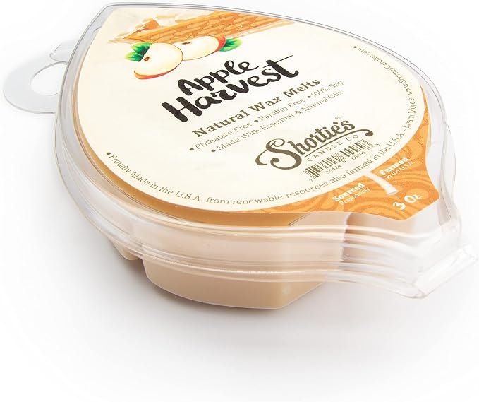 Shortie's Candle Company Apple Harvest Natural Soy Wax Melts - 1 Highly Scented 3 Oz. Bar - Made with 100% Soy and Essential Fragrance Oils - Phthalate & Paraffin Free, Vegan, Non-Toxic