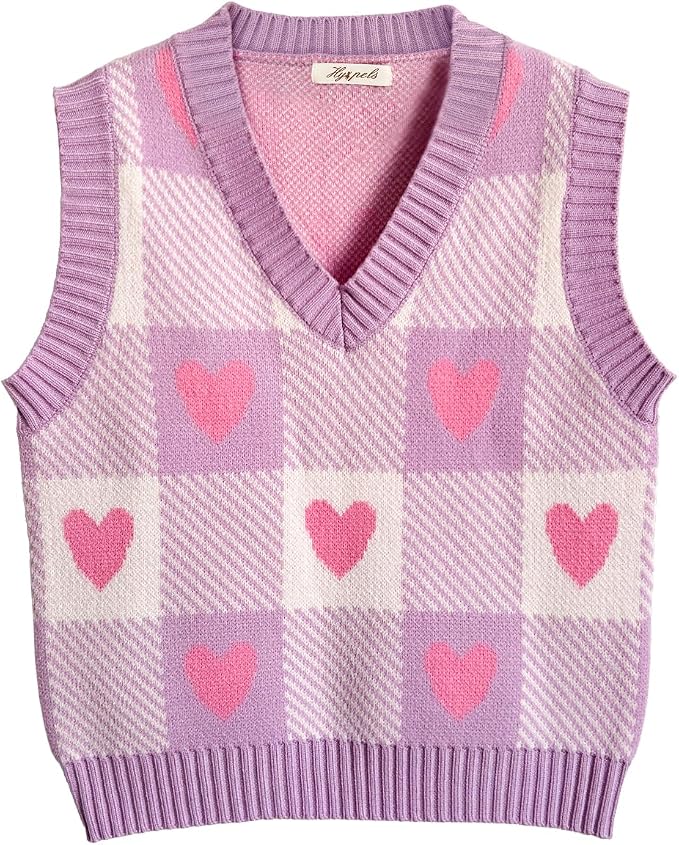 Women's Sweater Vest,Y2K Sleeveless Pattern Preppy Style Knitted Crop Tank Top for Girl