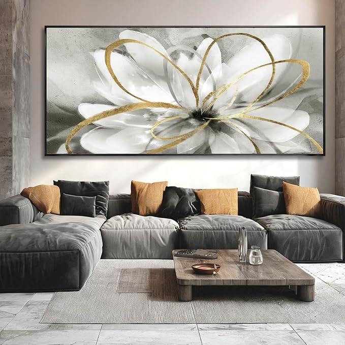 SOUGUAN Modern Canvas Wall Art Flower Wall Decor Gold Line Decorative Painting 40"x86" Kitchen Pictures Home Decorations for Living Room