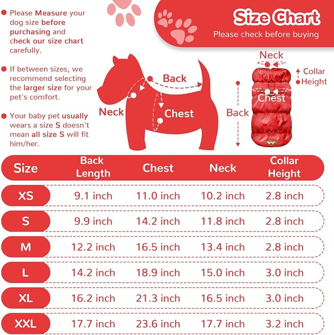 ABRRLO Winter Warm Dog Jacket for Small Medium Dogs Cat Cold Weather Coats with Harness Paded Dogs Fleece Vest Waterproof Windproof Dog Snow Jacket Pet Puppy Clothes (Red,XL)