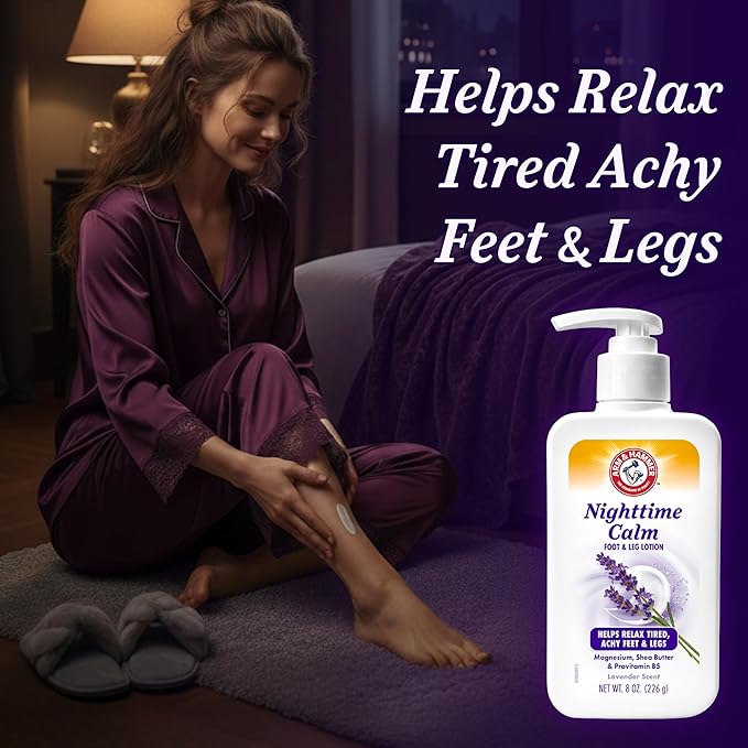 Arm & Hammer™ Nighttime Calm Foot & Leg Lotion with Magnesium - Lavender Scented Cream - 8oz. Hydrating & Moisturizing Magnesium Lotion with Shea Butter & Provitamin B5 for Sleep Routine