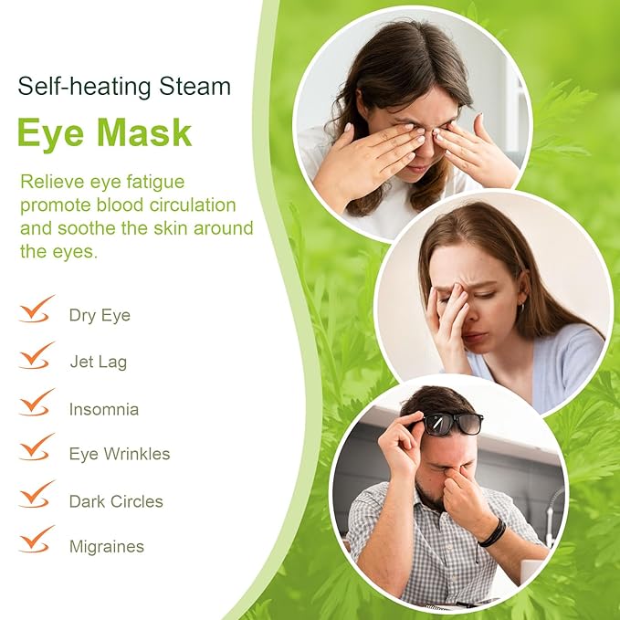 10PCS Steam Eye Masks - Mugwort Heated Eye Mask Self Heating for Eyes, Disposable Warming Eye Mask for Sleep, Wormwood Scent Eye Steam Mask for Spa/Travel, Stress Relif & Relaxation Gifts for Women