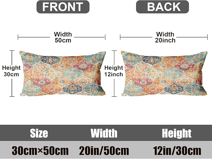Boho Throw Pillow Covers 12x20 inch Set of 2,Soft Pillowcases Bohemia Carpet Printing Pattern Decorative Sofa Living Room Bed Rectangle Pillow Case Cushion Cover-Cream Color