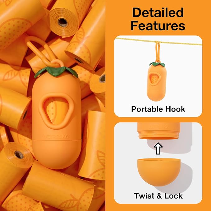 VETRESKA Dog Poop Bag Dispenser with Citrus Scented Waste Bags, 105 Counts | Leak Proof, Extra Thick and Large Pet Poop Bags for Walking Dog and Cats Litter