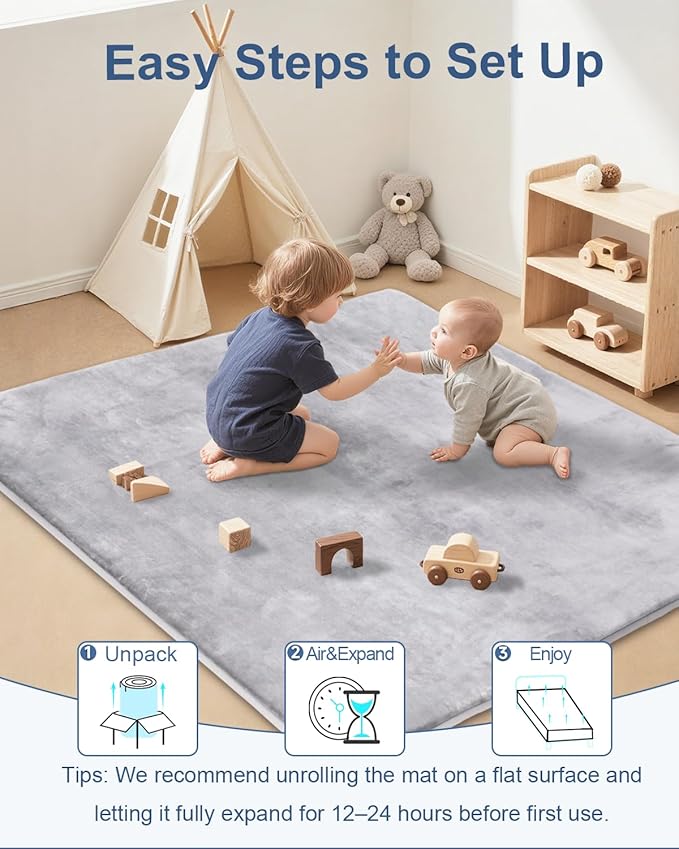 SEPARO Thick Baby Play Mat for Floor,50 x 50 Playpen Mat,Tummy Time Foam Mats,Ultra Soft Support & Plush Feel,Easy Care with Non-Slip Cushioned for Infant,Kids and Toddler Crawling,Grey