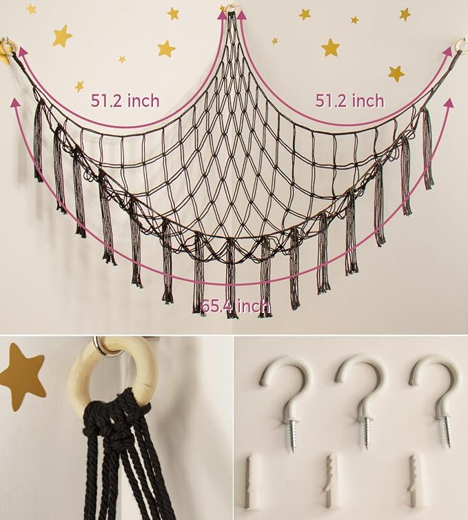 mirolam Stuffed Animal Storage Hammock Net - Toy Hammock Net for Stuffed Animals Corner - Hanging Stuff Animal Organizer Holder Large Organization Boys Room Decor