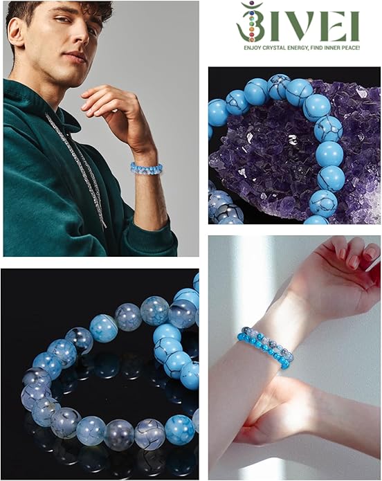 Bivei Natural Gemstone Semi Precious Healing Crystals Handmade Stretchy Round Beads Bracelet,Stocking Stuffers for Women Enhance Positive Energy