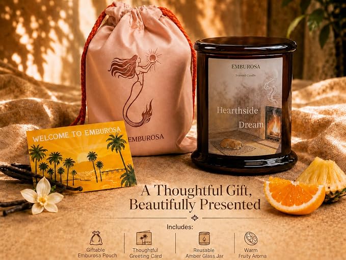 Vanilla Rum & Sunlit Citrus Scented Jar Candle, Warm Fruity Aroma for Relaxing Home, Luxury Aromatherapy Candle with Soy Blend Wax, 10oz / 60H, EMBUROSA