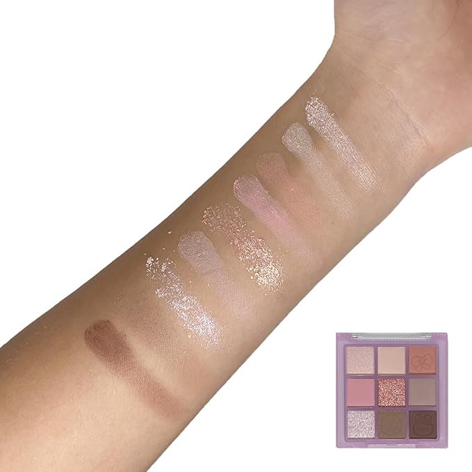 9 Color Eyeshadow Palette Makeup, Matte Glitter Shimmer Korean Eye Shadow Palettes, Highly Pigmented Long Lasting Waterproof Blendable, Plum Purple Brown, Daily Eye Shadow Makeup