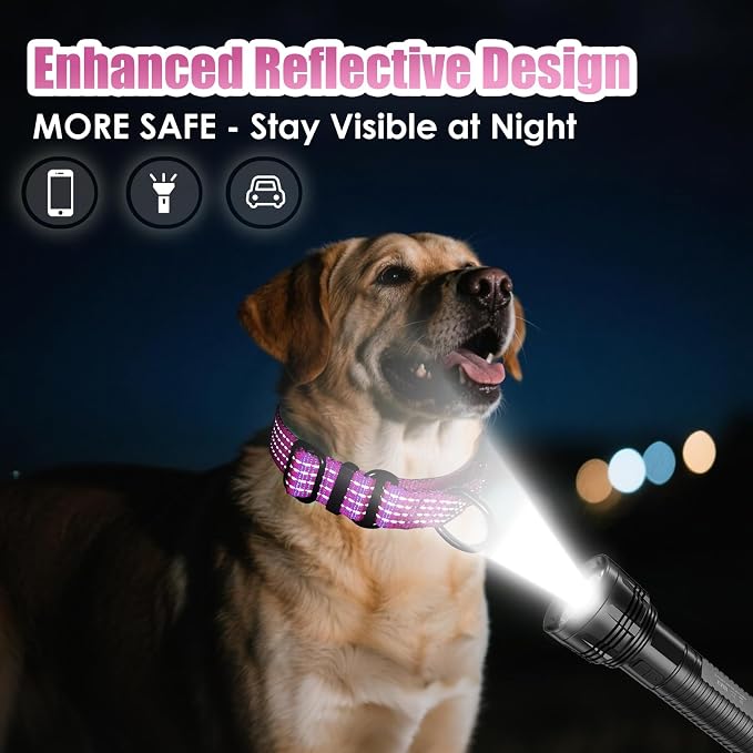 Martingale Dog Collar, Reflective No Pull with Buckle, Hot Pink, S