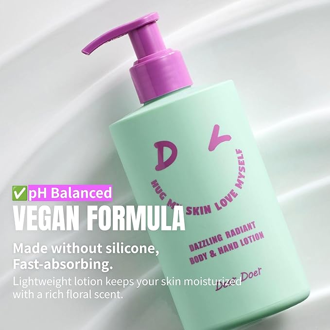 Dear Doer] Dazzling Radiant Body & Hand Lotion | Vegan | 10.14 fl.oz - pH-Balanced, Non-Sticky Vitamin Lotion, No Added Silicone, Fresh Floral Scent