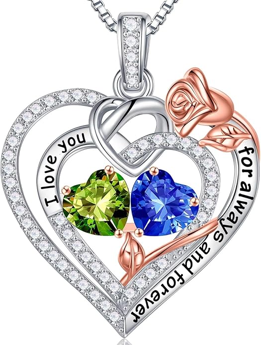 Iefil Valentines Day Gifts for Her Wife - 925 Sterling Silver Double Birthstone Necklace, Anniversary Birthday Gifts for Women, Jewelry Gift for Wife Girlfriend Mom Her