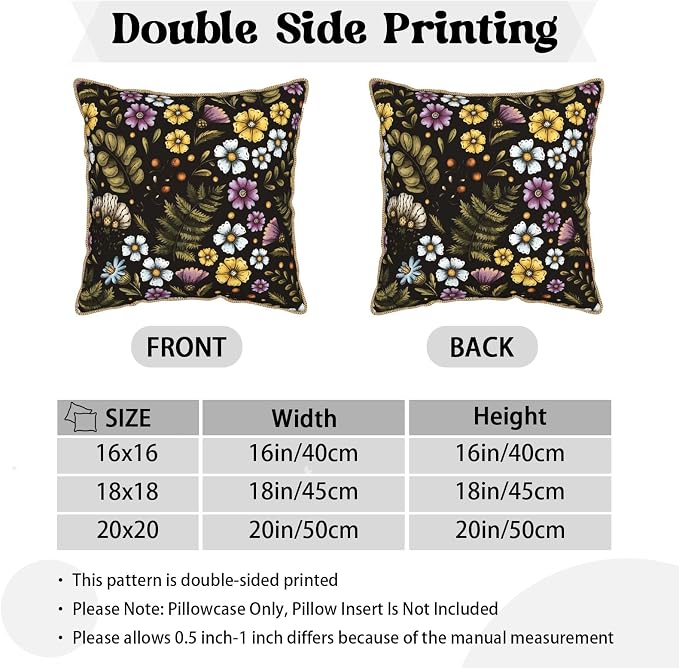 Blue Yellow Purple Floral Soft Velvet Throw Pillow Covers Set of 2 Plant Botanical Flowers Decorative Pillow Covers 18x18 In Vintage Black Pillow Case For Sofa Couch Living Room Farmhouse Home Decor