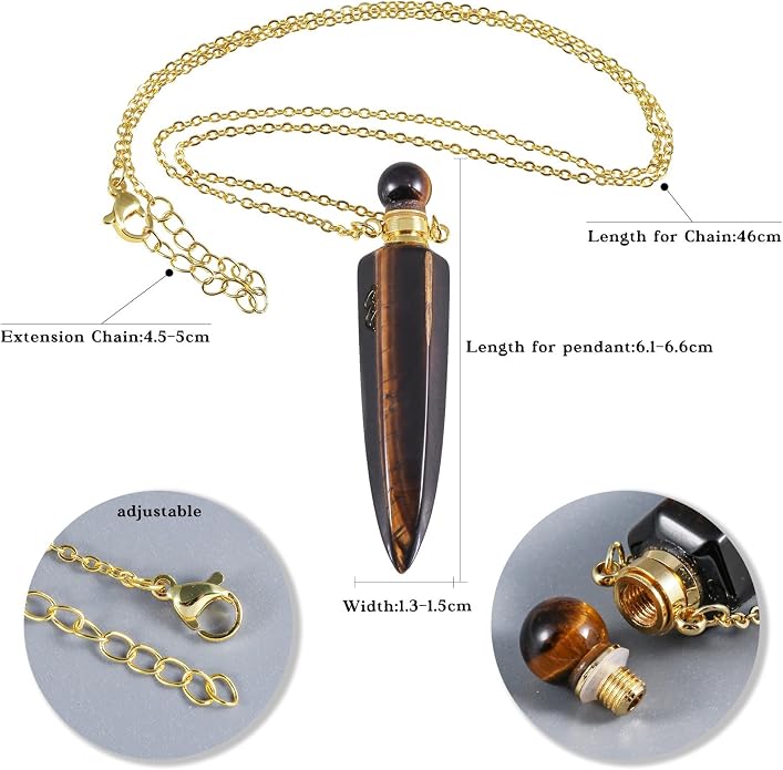 TUMBEELLUWA Crystal Perfume Bottle Necklace for Women Men | Faceted Crystal Point Necklace, Essential Oil Diffuser Vial Necklace, Openable Locket Bottle Jewelry for Daily Wear